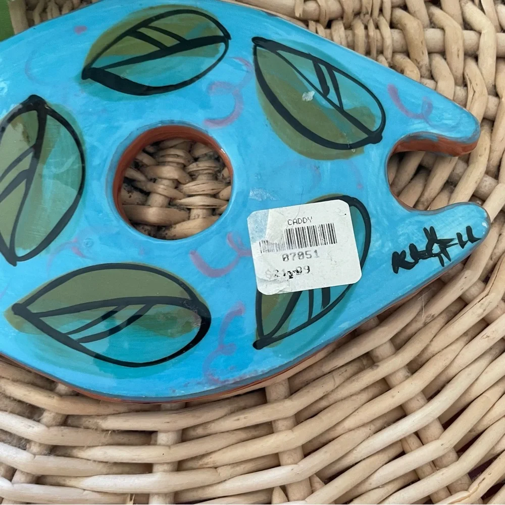 Handcrafted Wine Bottle and Glasses Holder Hand Painted grapes and pears design